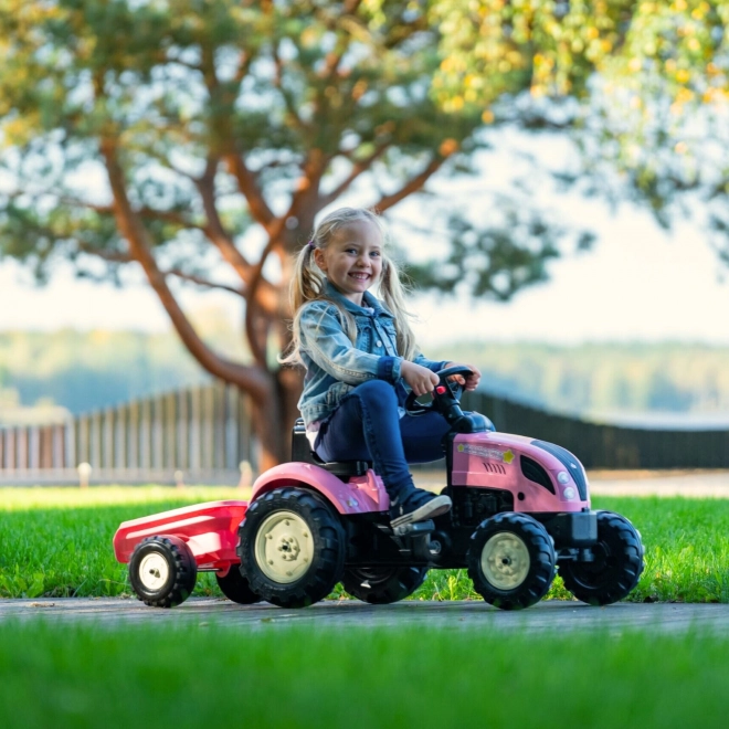 Tracteur à pédales County Star avec remorque rose