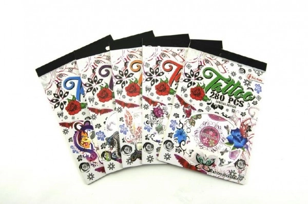 Tatouages colorés 280pcs en bloc mélange de types 12,5x18,5x0,3cm