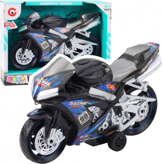 Moto de course jouet noir et bleu avec éclairage et sons