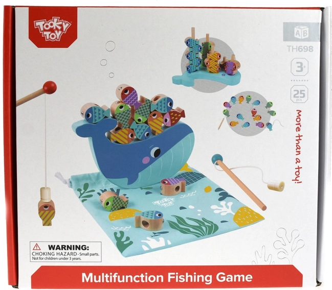 Tooky Toy Jeu en Bois Baleine et Poissons Multifonctions 4 en 1