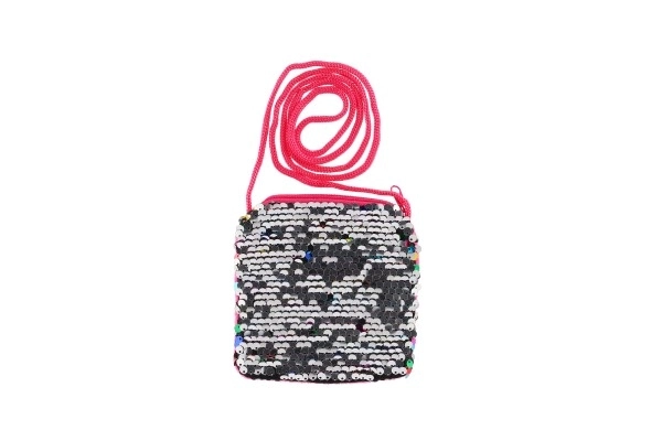 Sac à main avec sequins colorés changeant en tissu rose 11x12cm en sachet