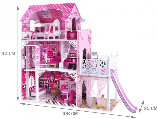 Grande maison de poupée en bois avec toboggan et éclairage LED