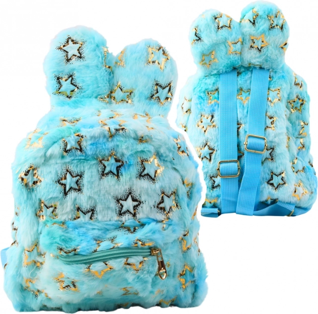 Sac à dos en peluche pour enfant avec petites étoiles dorées bleu