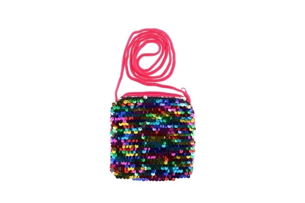 Sac à main avec sequins colorés changeant en tissu rose 11x12cm en sachet