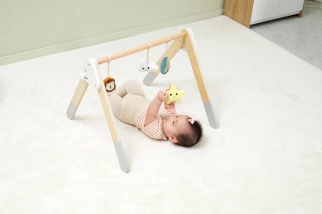 Portique en bois avec jouets