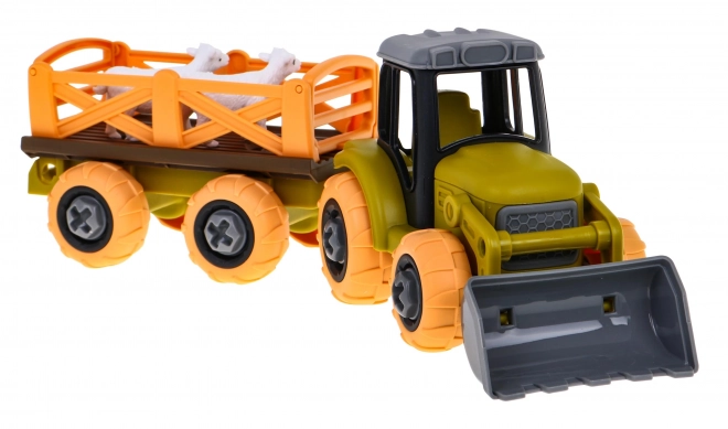 Tracteur dévissable avec pelle et remorque + tournevis + moutons Jouet pour enfants 3+