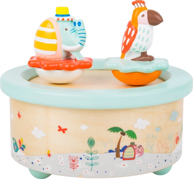 Boîte à musique avec éléphant et perroquet