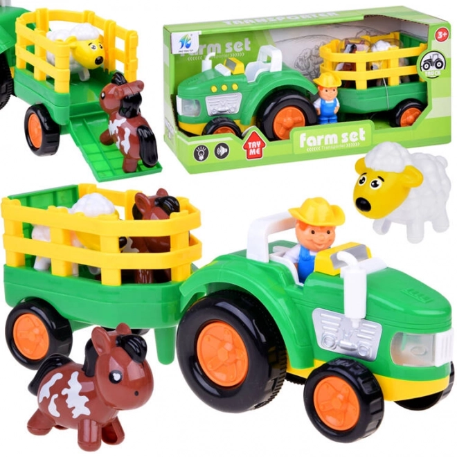 Tracteur agricole avec remorque et animaux son + lumière ZA5390