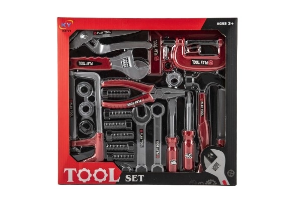 Ensemble d'outils en plastique pour enfants dans une boîte