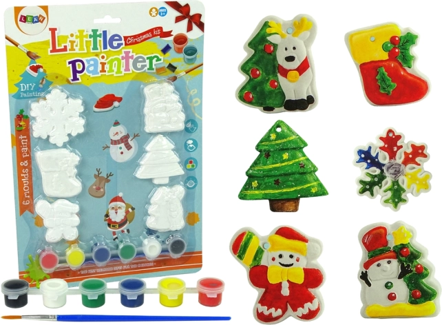 Kit de moulages en plâtre à peindre – motifs de Noël, 6 couleurs et pinceau