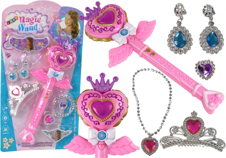 baguette magique interactive avec projecteur d’étoiles et accessoires pour fée, rose