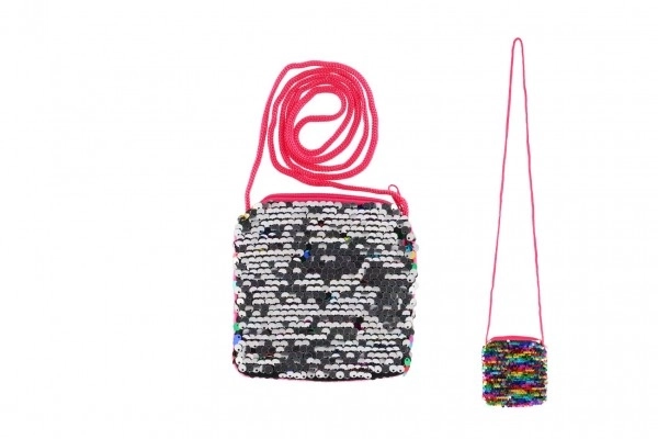 Sac à main avec sequins colorés changeant en tissu rose 11x12cm en sachet