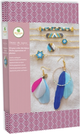 Kit créatif pour fabriquer des bijoux – perles japonaises et boucles d’oreilles à plumes