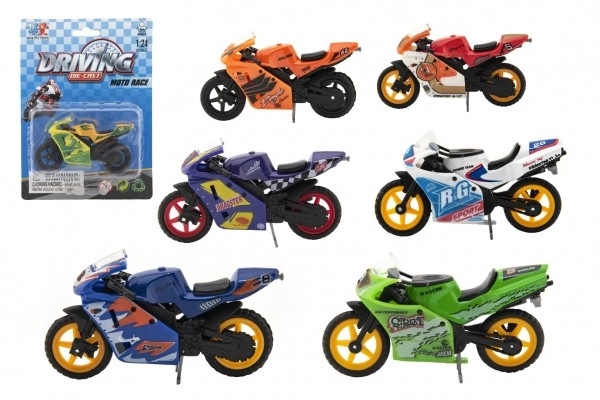 Moto de course métal/plastique 8cm à roue libre assorties sur carte