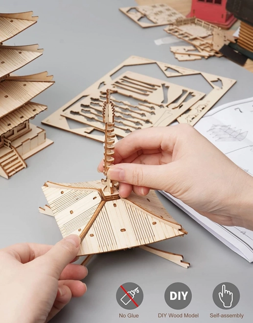 Puzzle en bois 3D pagode à cinq étages
