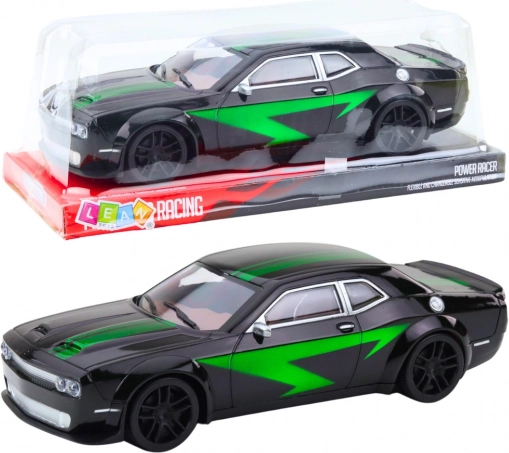 Voiture de sport noire à propulsion avec lignes vertes