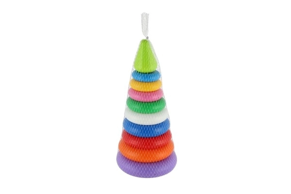 Pyramide à empiler en plastique 2 couleurs dans filet 15x31cm 12m+