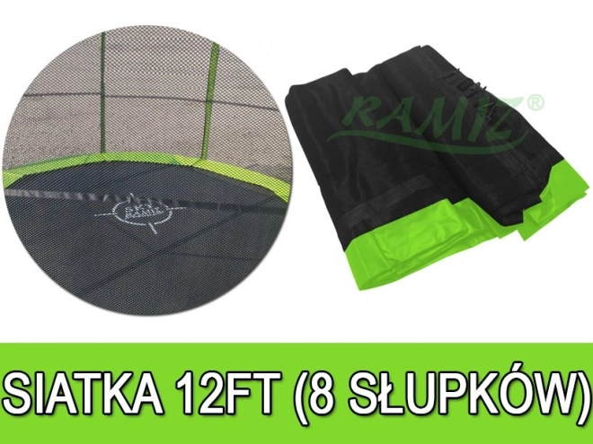 SkyRamiz Réseau de sécurité vert pour trampoline de jardin 366 cm/12FT 8 tunnels de poteaux