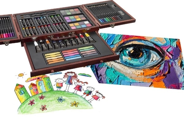 Ensemble de peinture - Coffret d'art ensemble créatif 103pcs avec mallette en bois dans une boîte 39x27x9cm
