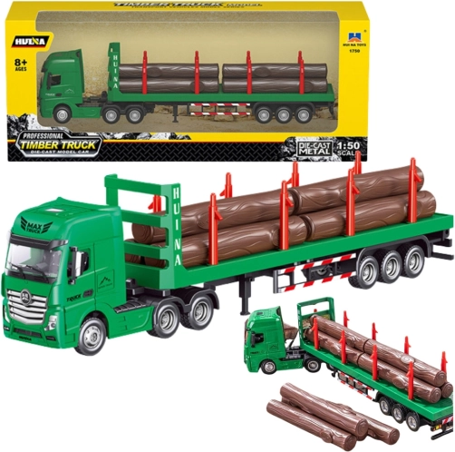 Modèle de camion de transport de bois Huina 1:50 vert