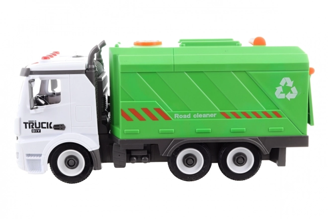 Camion poubelle à visser avec piles et mécanisme à inertie