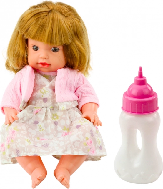 Poupée avec biberon pour nourrir, en robe rose avec sons 30 cm