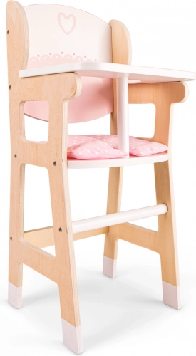 Chaise haute en bois pour poupées avec coussin