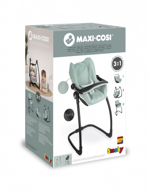 3 en 1 Siège auto et chaise haute Maxi Cosi vert-gris pour poupées
