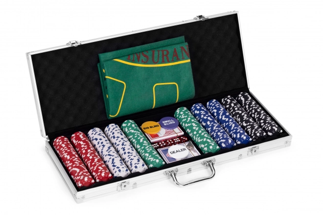 Set Poker et Blackjack – 500 jetons, 2 paquets de cartes, dés, tapis de jeu, mallette verrouillable