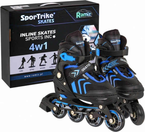 Ensemble de patins pour enfants 4-en-1 : inline, quad et glace – taille 39–43 – Bleu
