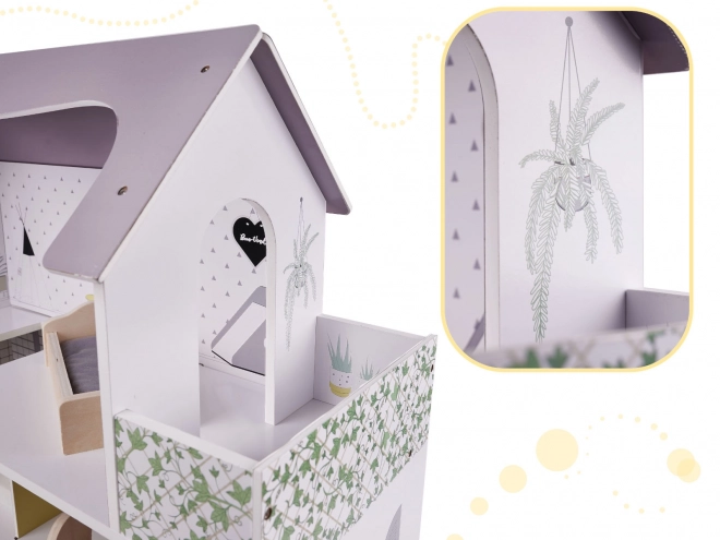 Maison de poupée avec meubles en bois gris