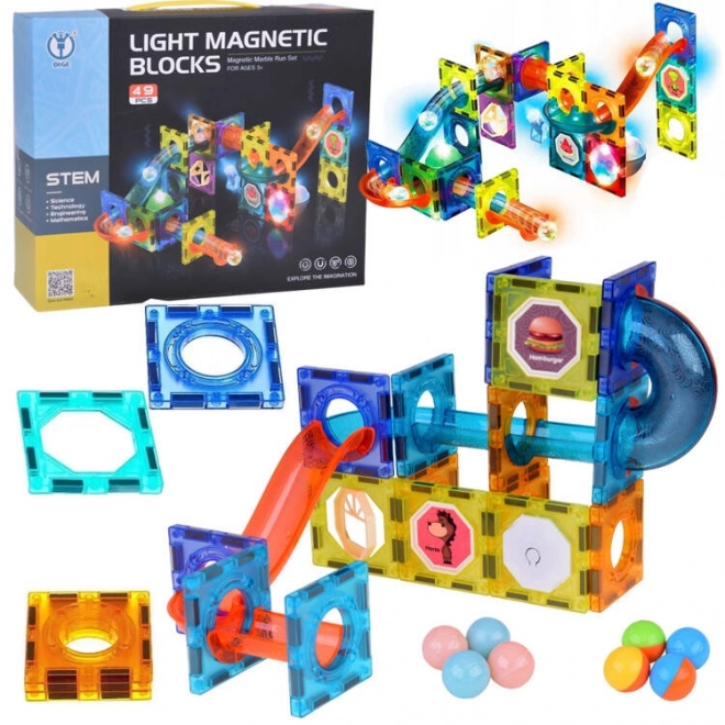 Cubes magnétiques 3D pour enfants Construction de pistes de billes lumineuses 49 éléments ZA5250