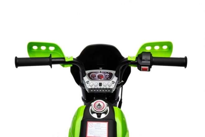 Moto cross électrique pour enfants à batterie – verte, avec roulettes stabilisatrices et feux LED
