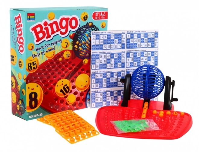 Jeu pour enfants Bingo 4+ Loterie de nombres + Machine de tirage avec cylindre + Billes avec nombres + Cartes jetons