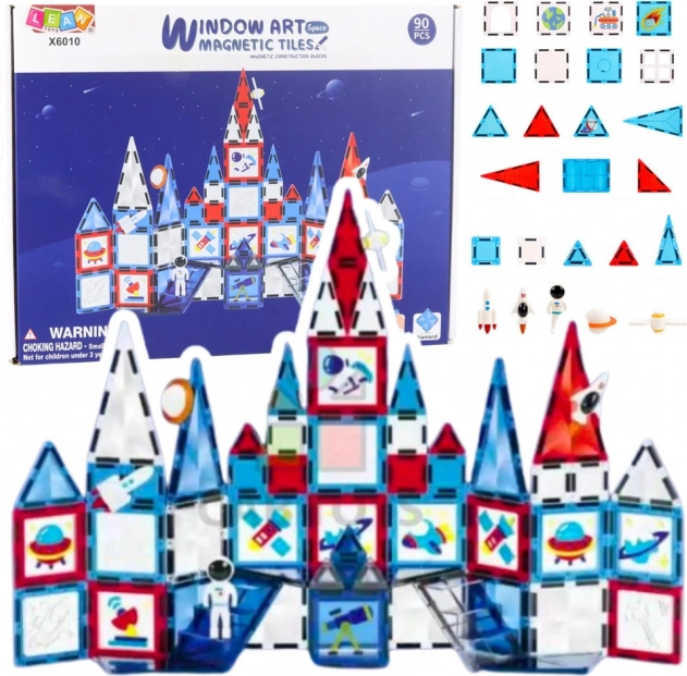 Blocs de construction magnétiques avec fenêtres – set spatial, 90 pièces