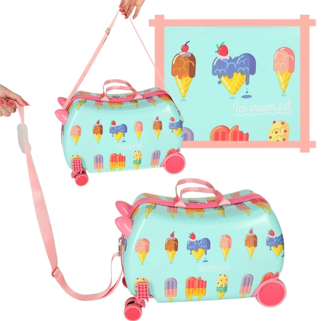 Valise pour enfants à roulettes avec motif de crème glacée