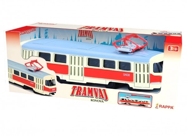 Tramway Tatra T3 tchèque en métal 16cm rétro à retour en arrière dans une boîte 20x8x6cm design CZ