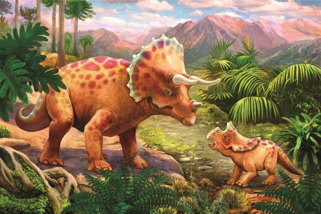 TREFL Puzzle Dinosaures incroyables : Tricératops avec son petit 54 pièces