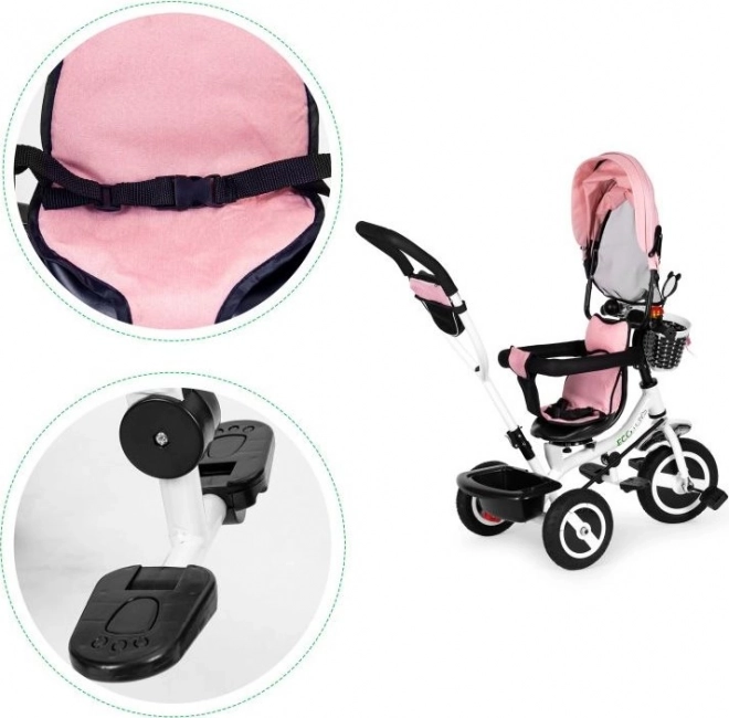 ECOTOYS Tricycle avec toit et barre de guidage rose