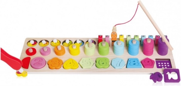 Set éducatif en bois 4-en-1 avec chiffres, formes et pêche magnétique