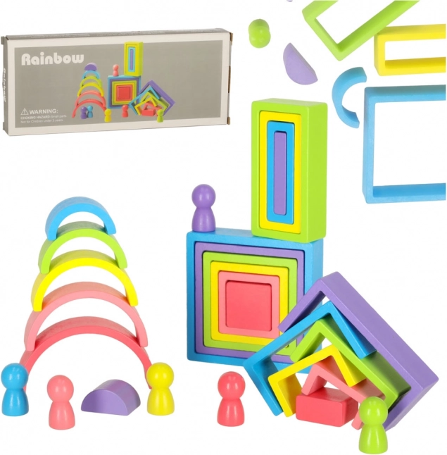 Blocs éducatifs arc-en-ciel en bois – puzzle et jeu d’assemblage pour enfants
