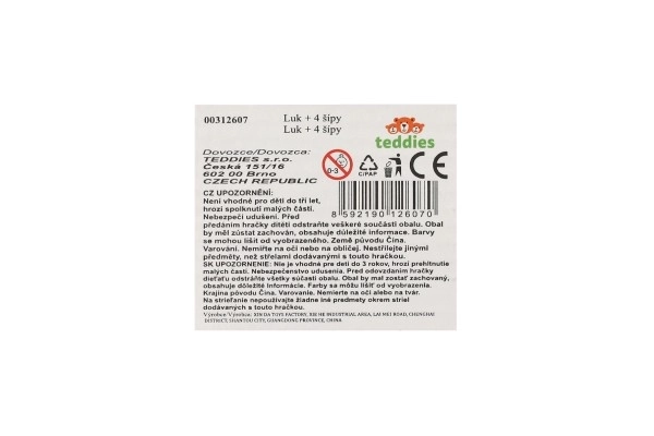 Arc+4 flèches avec ventouses en plastique 57cm sur carte