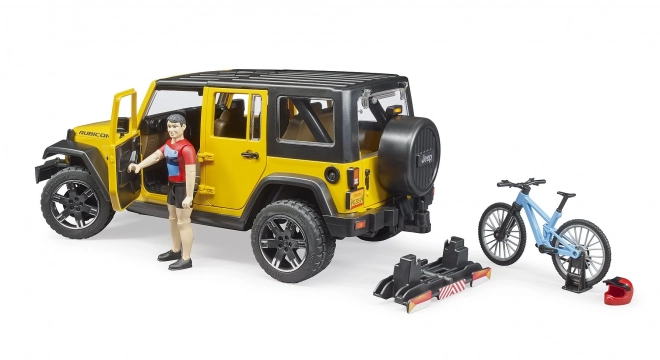 Bruder Jeep Wrangler Rubicon avec cycliste et vélo