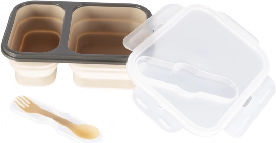 Grande boîte à collation en silicone avec couverts, beige sable
