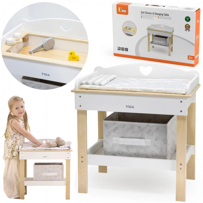 Table à langer en bois avec petite baignoire