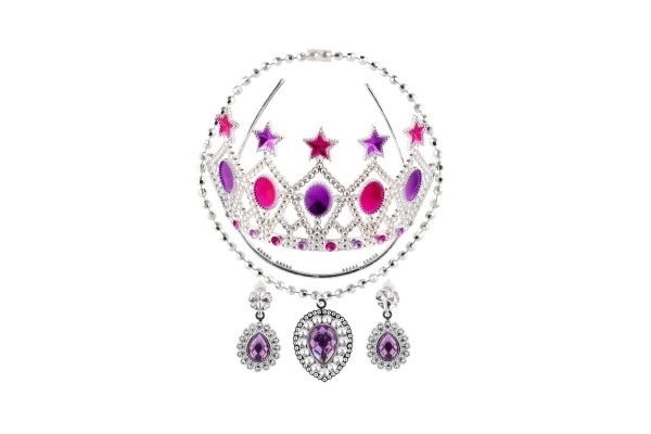 Set beauté plastique couronne, collier, boucles d'oreilles sur carte 20x28cm