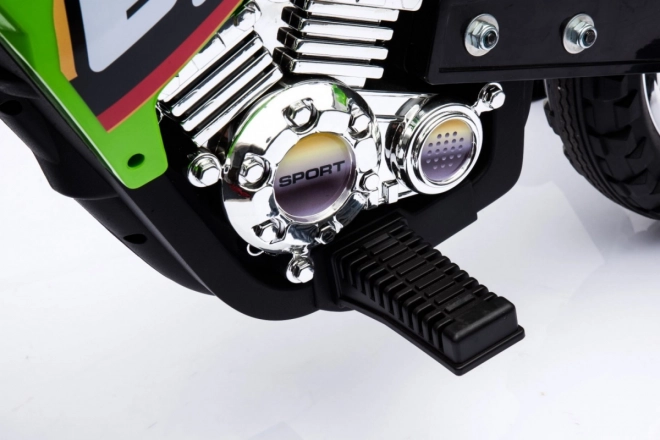 Moto cross électrique pour enfants à batterie – verte, avec roulettes stabilisatrices et feux LED