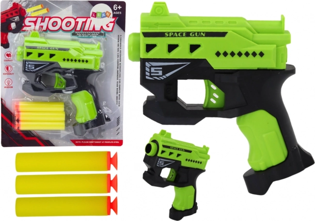 Mini pistolet pour fléchettes en mousse avec ventouses vert