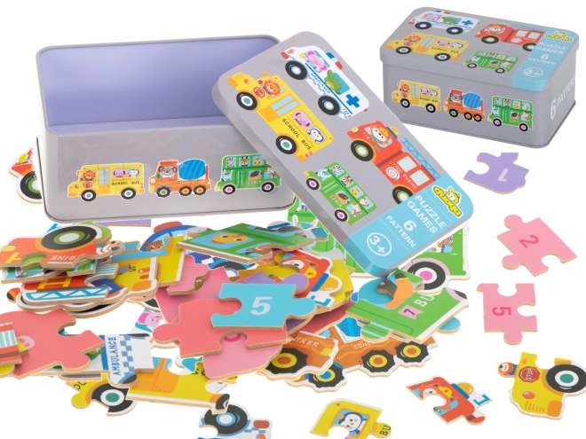 Puzzle en boîte en métal - petites voitures