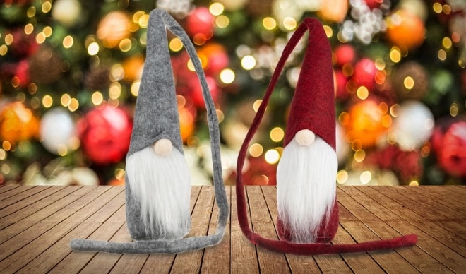Gnome debout gris et rouge 29 cm - 2 pièces